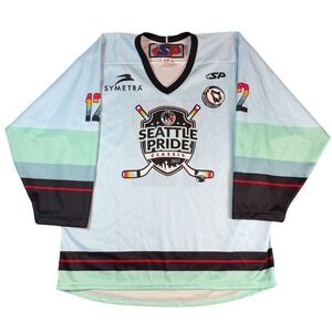 Seattle Pride Classic 2022 Hockey Jersey Mens Large Blue Rainbow Kraken LGBTQ+